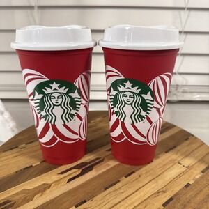 New Starbucks - 2013 Holiday 2 Reusable Red Cup‎ 16 oz 25th Anniversary Edition